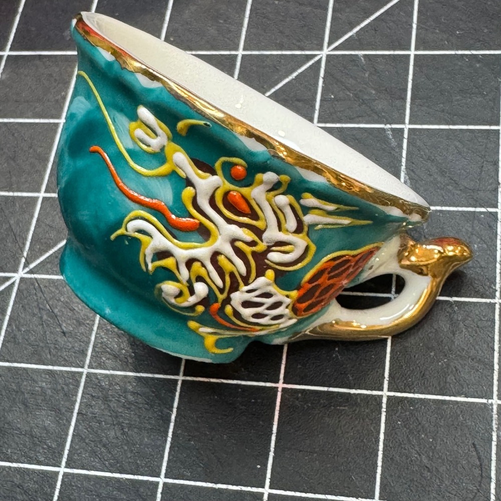 Vintage Japanese Moriage Dragonware Miniature Teacup Gold Dragon Tiny Trinket